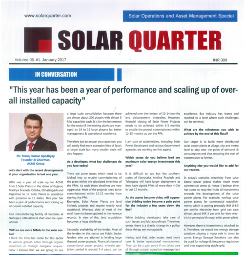 ACME coverage in Solar Quarter Magazine, January 2017 issue